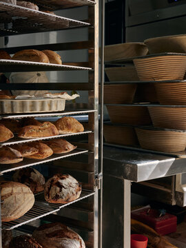 Bakery workshop corner with diversity of breads 