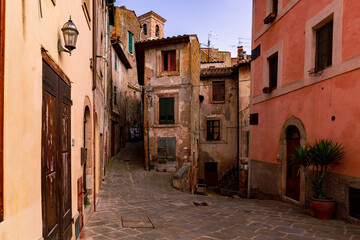 Fototapeta na wymiar Historic road in city center of medieval town Sorano Tuscany