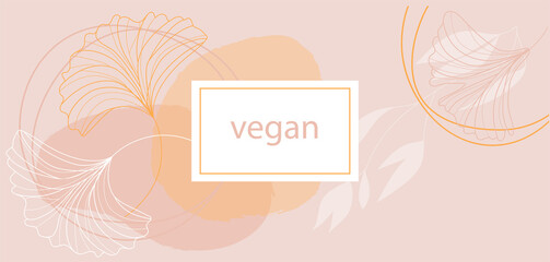 Leaves label background suitable for vegan products, beauty or food. Vector illustration. - obrazy, fototapety, plakaty