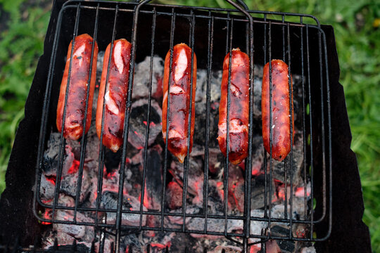 Closeup of sausages barbecue