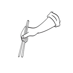 closeup hand holding chopsticks illustration vector hand drawn isolated on white background line art.