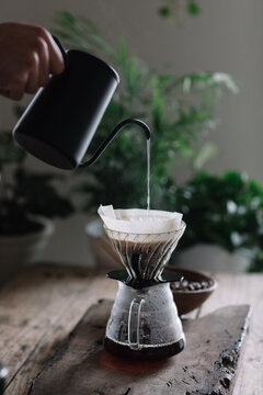 Close Up Of Vintage Kettle Brewing Artisanal Coffee