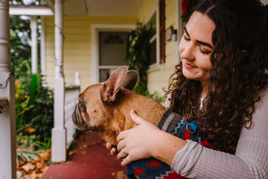 Girl with French bulldog - Powered by Adobe