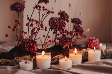 Red flowers and candles