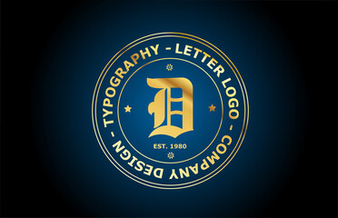 gold D vintage alphabet letter logo icon design. Creative template for label and badge in golden style