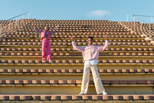 Dancer friends performing on outdoor tier