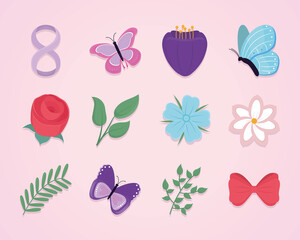 flowers and butterflies set