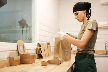 Employee working in take away restaurant