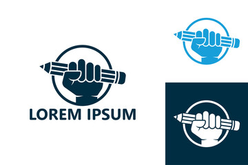 Hold pencil art logo template design vector