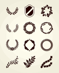 leaves wreaths and labels set