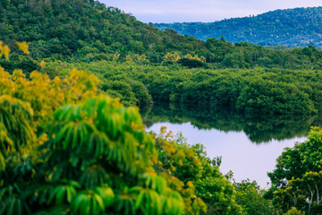 Fototapeta na wymiar lake in the mountains, Holguin Province, Cuba tropical background