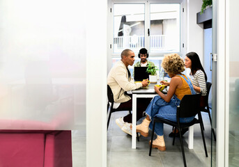 Diverse colleagues during lunch