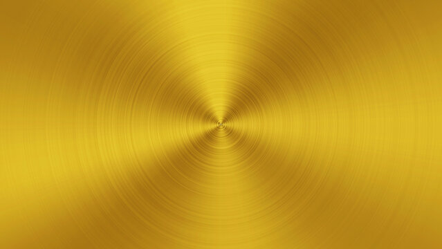 Radial, circular, gold metal brushed texture background. Amber, steel pattern.