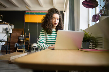Curly hair business woman working in studio