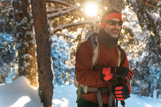 Adult hiker winter mountaineering