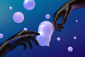 Hands touching soft shapes
