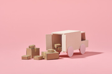 Truck with carboard boxes. Delivery concept