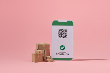 Smartphone with cardboard boxes