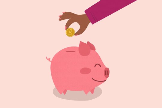 Person saving money in Piggy bank illustration