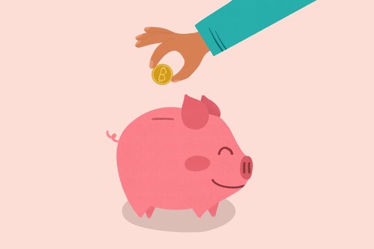 Person saving money in Piggy bank illustration