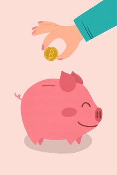 Person saving money in Piggy bank illustration