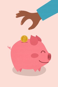 Person saving money in Piggy bank illustration