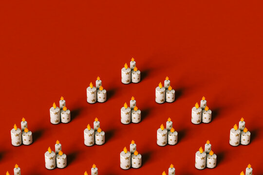 Cartoon xmas candles on a red background
