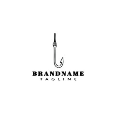 fishing hook logo cartoon design template icon black isolated vector illustration