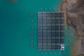 Renewables power generation aerial, floating solar plant