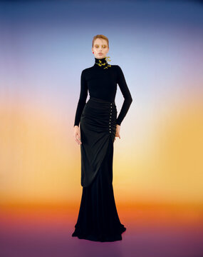 Fashion Top Model In Front Of Gradient Background