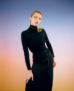 Fashion Top Model In Front Of Gradient Background
