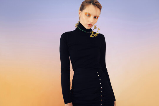 Fashion Top Model In Front Of Gradient Background