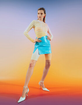 Fashion Top Model In Front Of Gradient Background