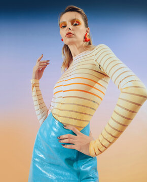 Fashion Top Model In Front Of Gradient Background