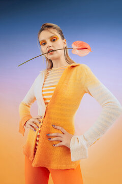 Fashion Top Model In Front Of Gradient Background