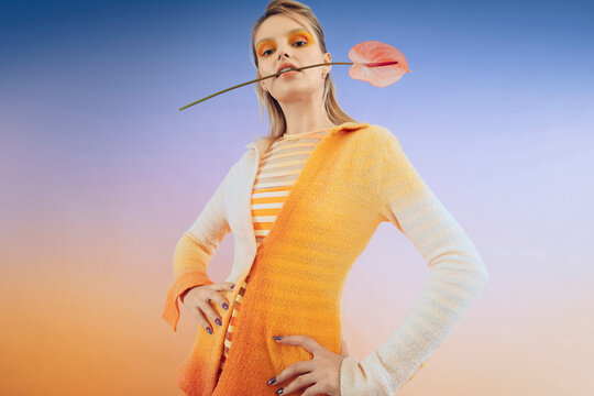 Fashion Top Model In Front Of Gradient Background