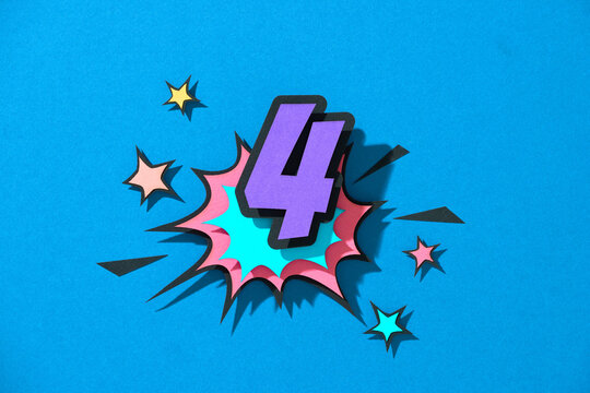 Number 4 sign comics style icon on pop-art background.