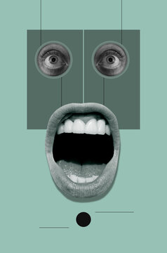 Composition In Dada Style With Mouth and Eyes