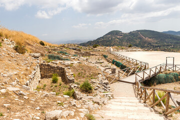Sceneries of The Agora at Segesta Archaeological Park in Trapani, Sicily, Italy. - obrazy, fototapety, plakaty