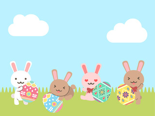 うさぎとイースターエッグのイラスト