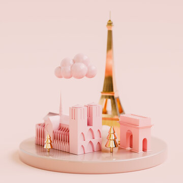 Paris tourism pastel 3d rendering