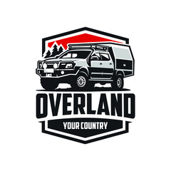Overland camper truck ready made emblem logo template vector isolated