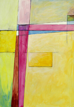 A Geometric Abstract Painting; Yellow And Purple. 