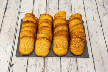 The traditional almond tiles are crunchy cookies that 