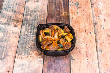 The chop suey is a wok of sautéed vegetables with a sauce made from soy and oysters