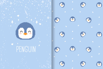 cute penguin pattern vector © ohrianid