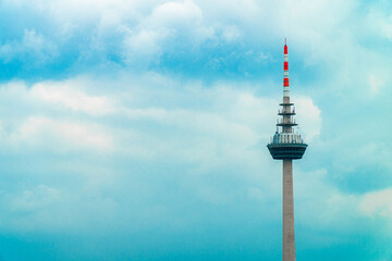An aerial shot of a TV tower