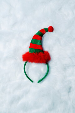 elf cap headband on a white fake fur