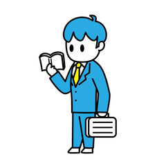 男性　会社員　本　スーツ　全身　イラスト