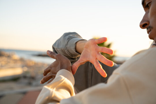 Close-up portrait of expressive couple